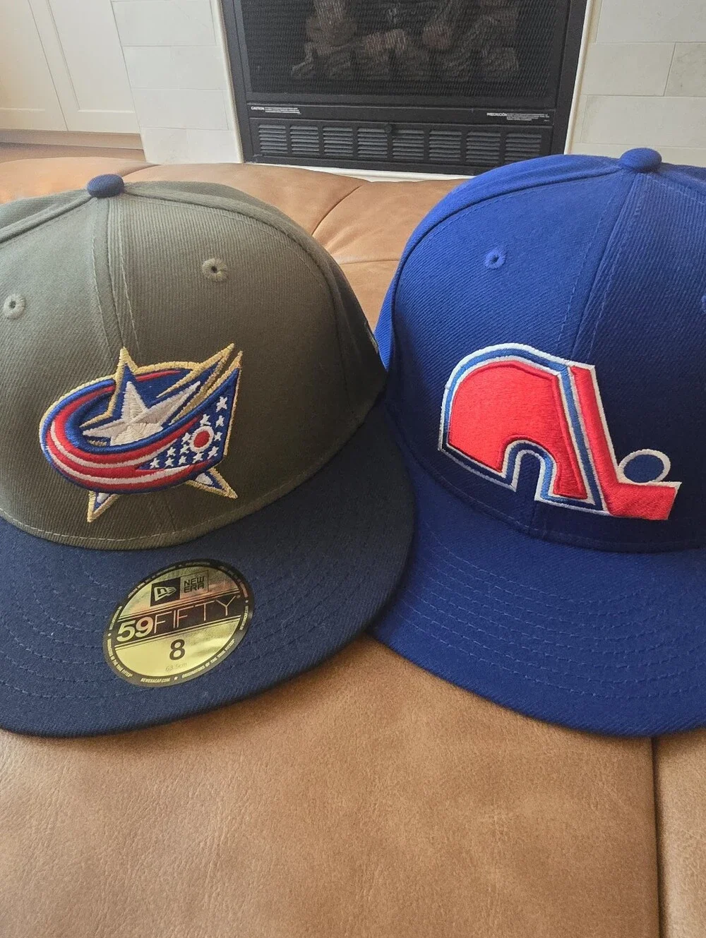 New Era 5950 Columbus Blue Jacket And Quebec Nordiques NHL Hockey Hats Size 8